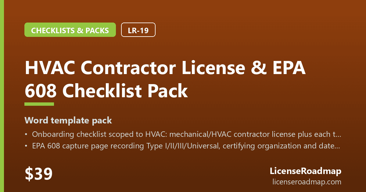 HVAC Contractor License & EPA 608 Checklist Pack