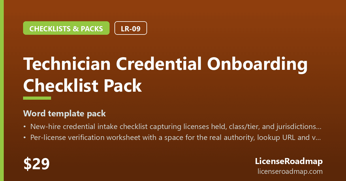 Technician Credential Onboarding Checklist Pack